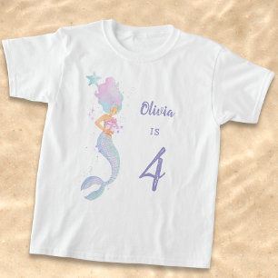 Camisa de Aniversário de Sereia Fofa Idade 4