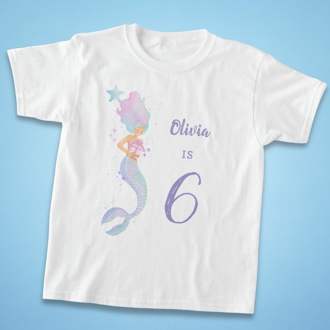 Camisa de Aniversário de Sereia Fofa Idade 6 (Criador carregado)