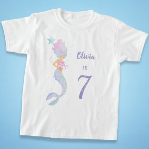 Camisa de Aniversário de Sereia Fofa Idade 7