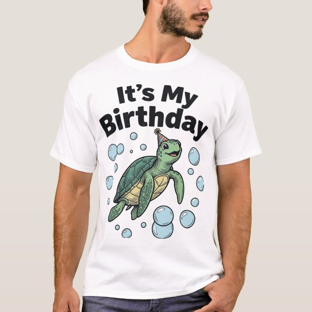 Camisa de Aniversário de Tartaruga Marinha Design_ (Frente)