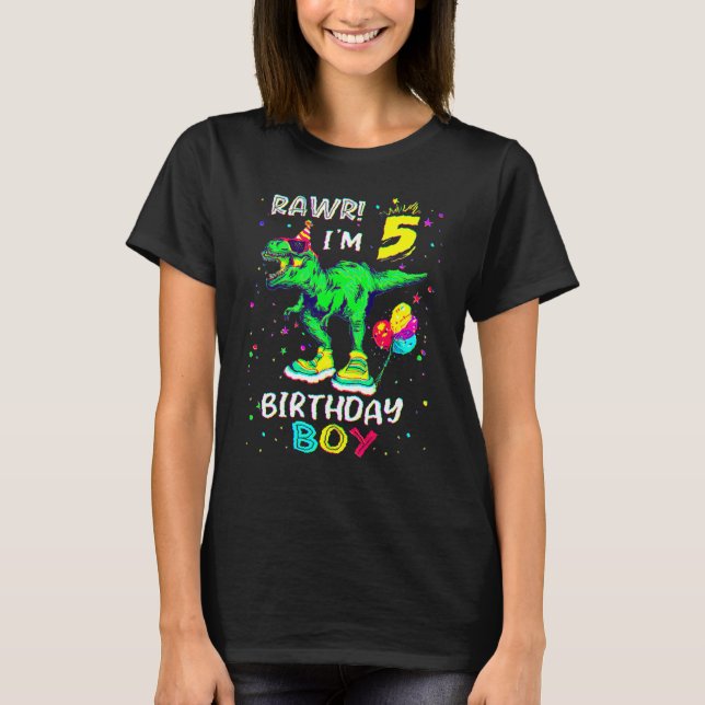 Camisa De Aniversário Do 5 Rex Dinossauro De 5 Ano (Frente)
