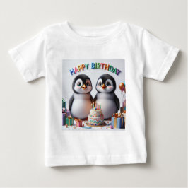 Camisa de aniversário do bebê com pinguins