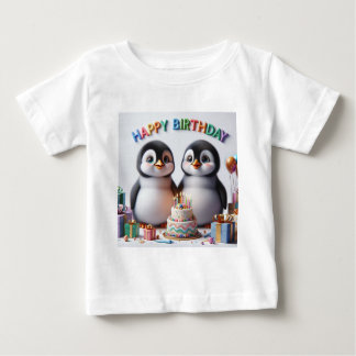 Camisa de aniversário do bebê com pinguins