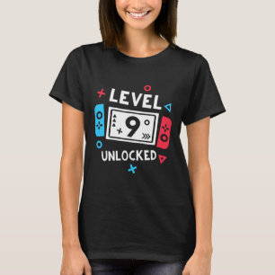 Camisa de Aniversário Menino Nível 9 Desbloqueado 