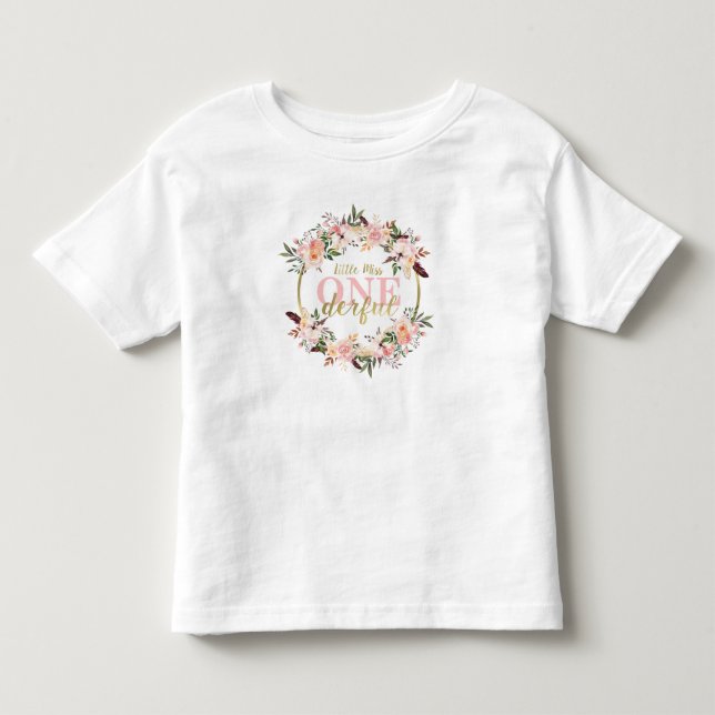 Camisa de Aniversário Miss ONEderful, Boho, Floral (Frente)