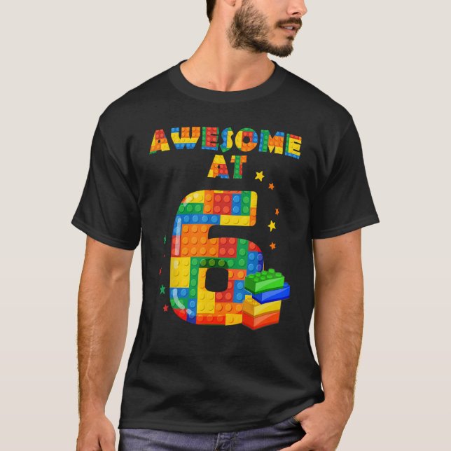 Camisa De Aniversário Para Crianças 6 Blocos De Ed (Frente)