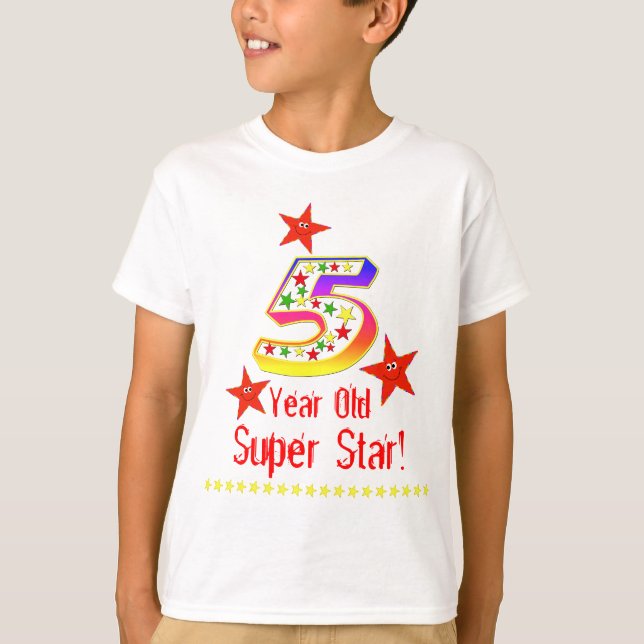 Camisa de aniversário Super Star 5 para Meninos (Frente)