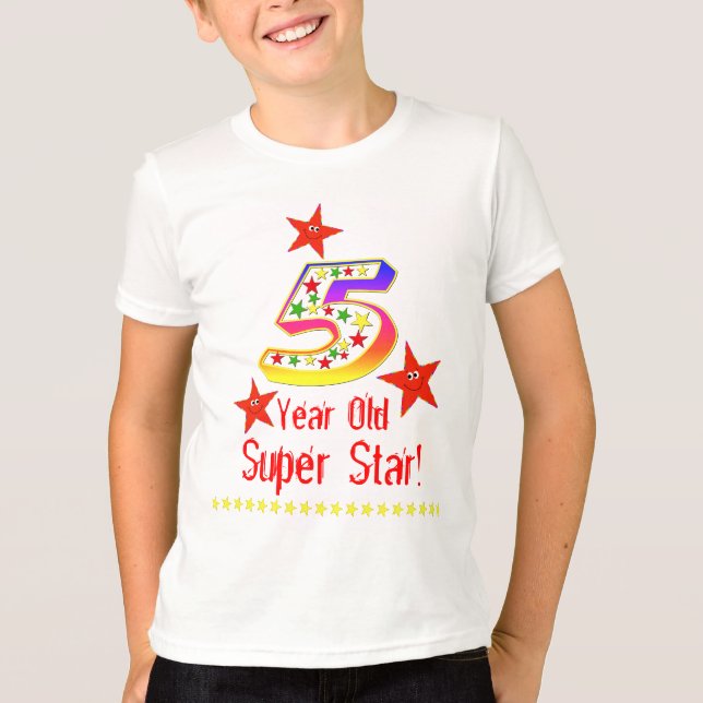 Camisa de aniversário Super Star 5 para Meninos (Frente)