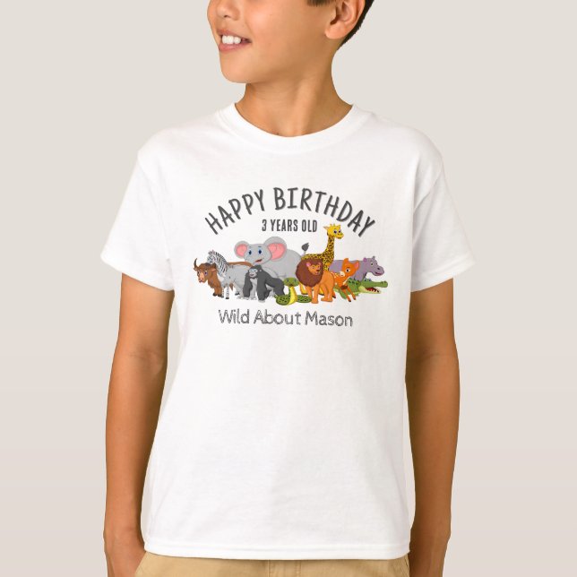 Camisa de aniversário! Tema da selva personalizado (Frente)