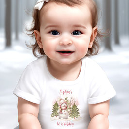Camisa de aniversário Vintage Snowman Girl Rosa