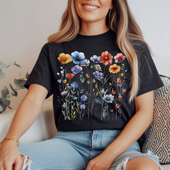 Camisa de Aquarela de Flores Silvestres Presente p (Watercolor Wildflower Shirt Gift for Her or Mom, Floral Graphic Sweatshirt for Mom, Grandma, & Aunt)