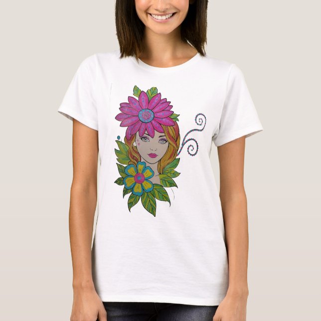 Camisa de Arte Boho Menina Coroa de Flores (Frente)