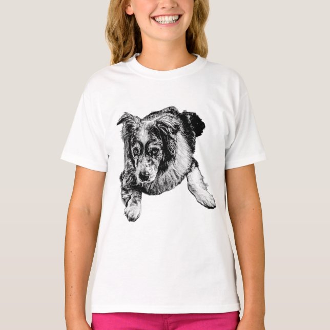 Camisa de Arte com Australian Shepherd Deitado (Frente)