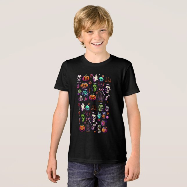 Camisa de Arte do Ícone de Halloween e Monstro (Frente Completa)