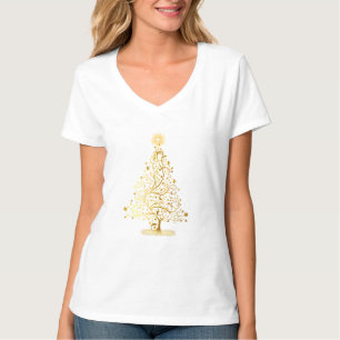 Camisa de Árvore de Natal Dourada - branca