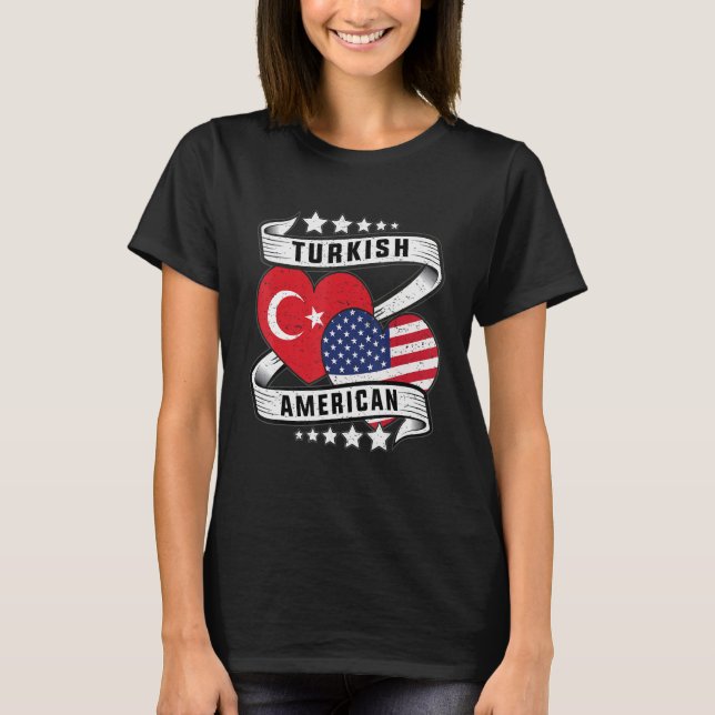 Camisa de bandeira turca e americana metade americ (Frente)