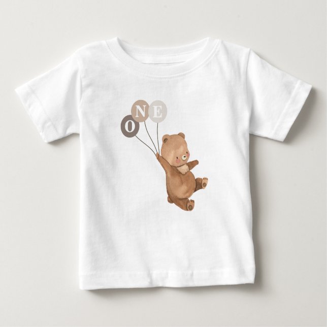 Camisa de bebé aniversariante de 1 ano Urso 3 Balõ (Frente)