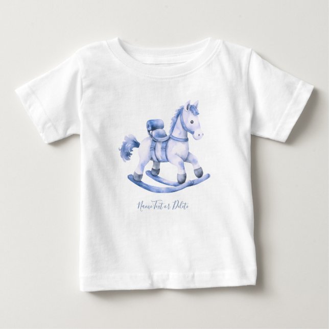 Camisa de Bebê Cavalo de Balanço Azul (Frente)