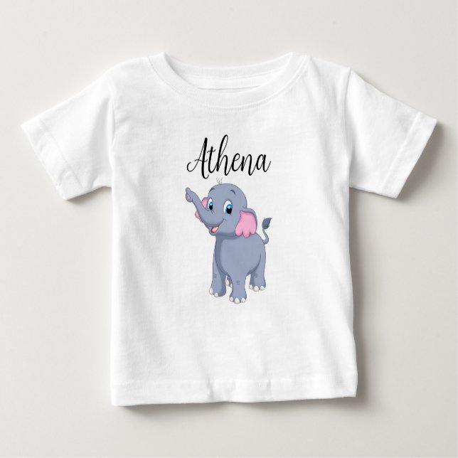 Camisa de bebê com nome personalizável e elefante (Frente)