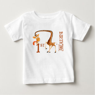 Camisa de Bebê de 1º Aniversário Girafa Cabeça a C
