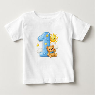 Camisa de Bebê de 1º Aniversário Urso e Sol