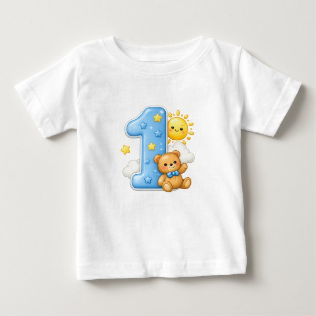 Camisa de Bebê de 1º Aniversário Urso e Sol (Frente)