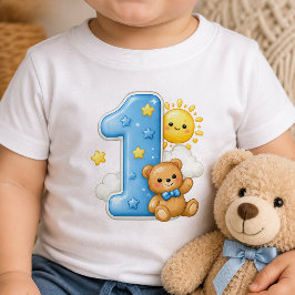 Camisa de Bebê de 1º Aniversário Urso e Sol