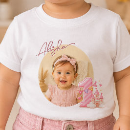 Camisa de bebê de aniversário do castelo rosa com