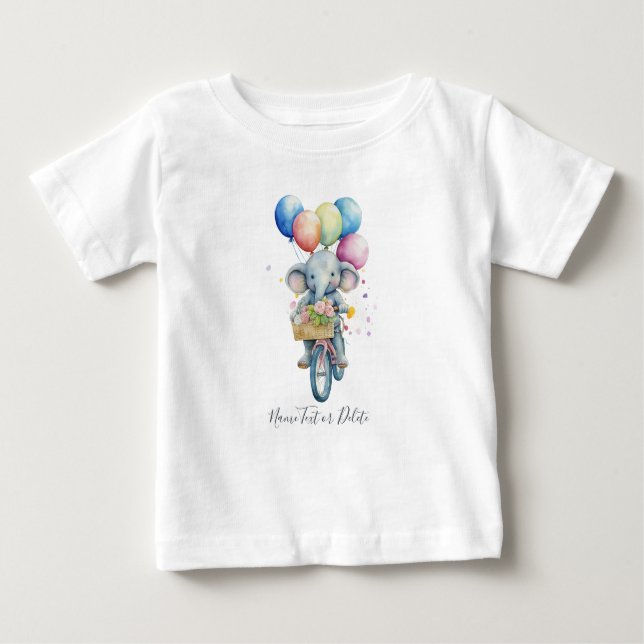 Camisa de bebê de elefante de ciclismo em aquarela (Frente)