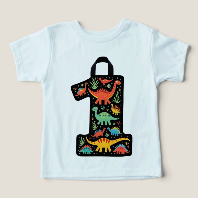 Camisa de bebê do Dinossauro Colorida (Design frontal)
