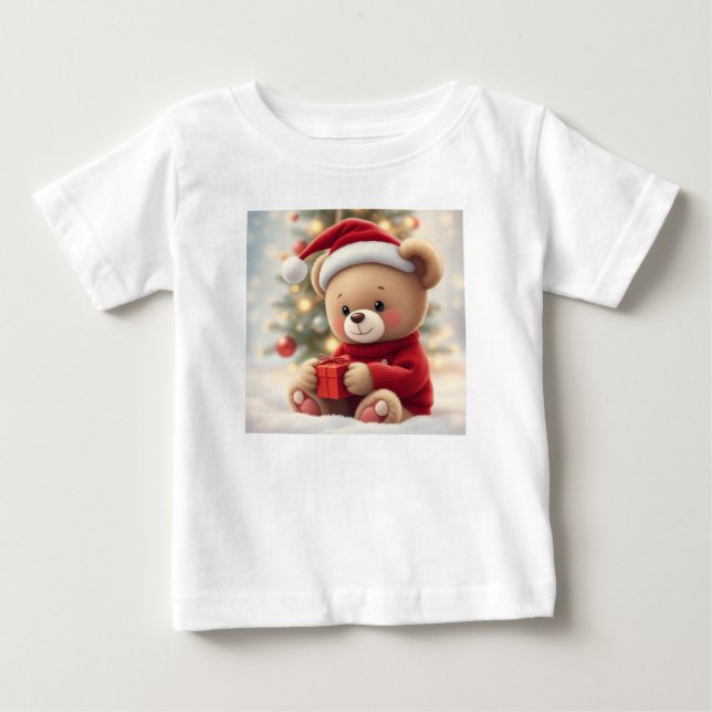 Camisa de Bebê do Urso de Teddy Santa Hat - Presen (Frente)
