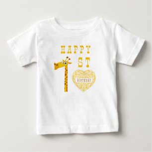 Camisa de bebê Giraffe Heart Primeiro Aniversário