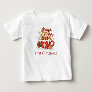 Camisa de bebê para o primeiro Natal com Rena em X