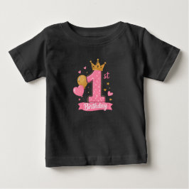 Camisa de Bebê Princesa Coroa de 1º Aniversário