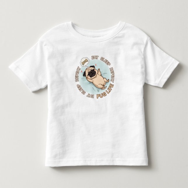 Camisa de Bebê Pug Adormecido Fofo | Comer Dormir  (Frente)