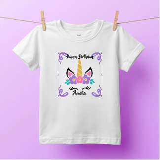 Camisa de Bebê Unicórnio Personalizada de Aniversá