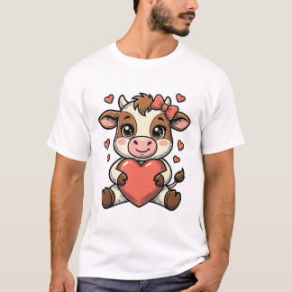 Camisa de Bebê Vaca Fofa Segurando Coração com Gra