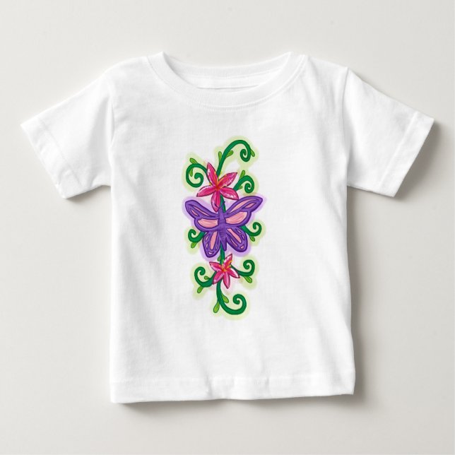 Camisa de borboleta roxa bebê (Frente)