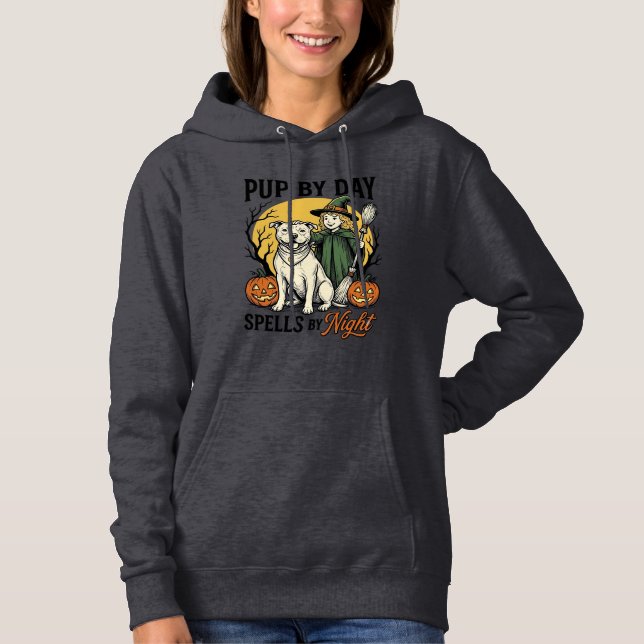 Camisa de Bruxa de Cachorro de Halloween Gravura V (Frente)