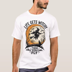 Camisa de Bruxa Vintage Retro Halloween Voando Bru
