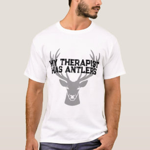 Camisa de Caça de Veados Meu Terapeuta Tem Chifres