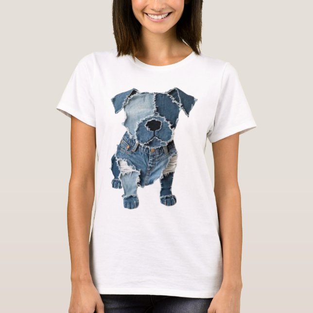 Camisa de Cachorro com Remendo de Denim Falso (Frente)