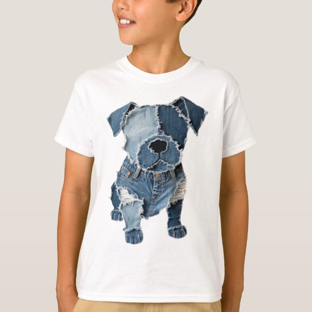 Camisa de Cachorro com Remendo de Denim Falso (Frente)