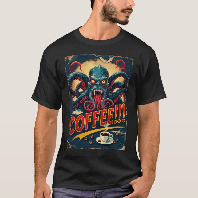 Camisa De Café Cthulhu | Tee do Monstro do Mar Kra (Frente)