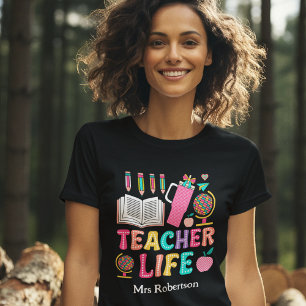 Camisa de camiseta de citações retrô colorida vida