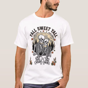 Camisa de casal de esqueleto de outono Gravura vin
