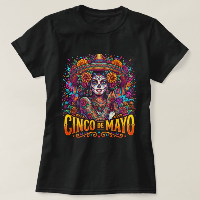 Camisa de Caveira de Açúcar do Cinco de Maio para  (Frente do Design)