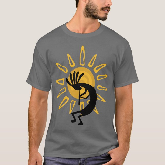 Camisa de Cinza Básica Kokopelli Dourada Mens (Frente)