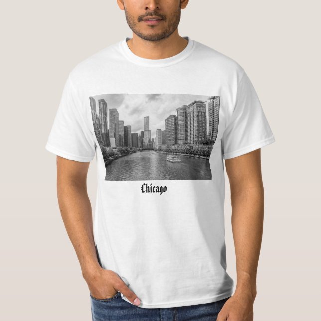 Camisa De Cinza De Chicago River E Trump Tower (Frente)