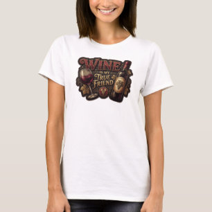 Camisa de Citação Crisp Gold WINE IS MY TRUE FRIEN